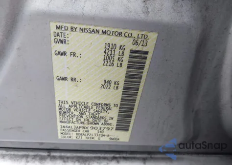 2013 Nissan Altima 2.5 z USA, uszkodzony, nr VIN 1N4AL3AP9DC903797